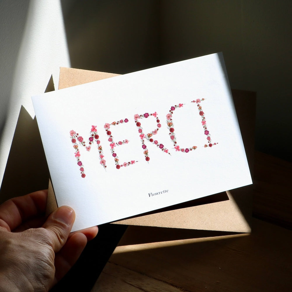 Flowrette Merci carte postale remerciement + enveloppe kraft