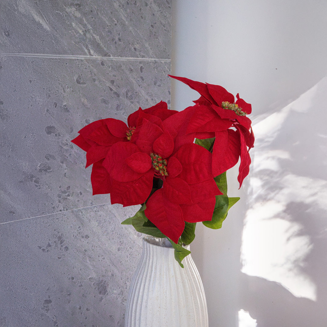 Flowrette Tige de Poinsettia fleur artificielle rouge x1 Noël
