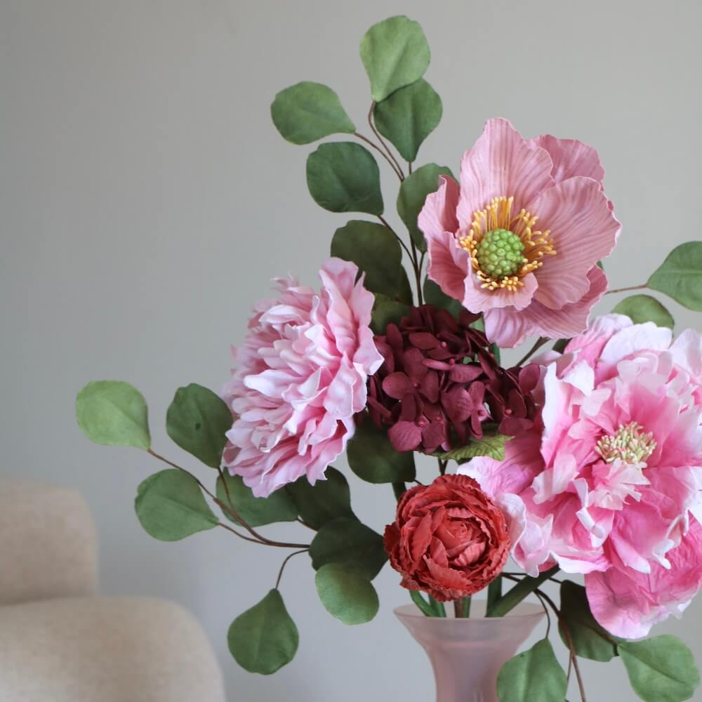 Flowrette Fleurs en papier Miró bouquet rose bordeaux éternel