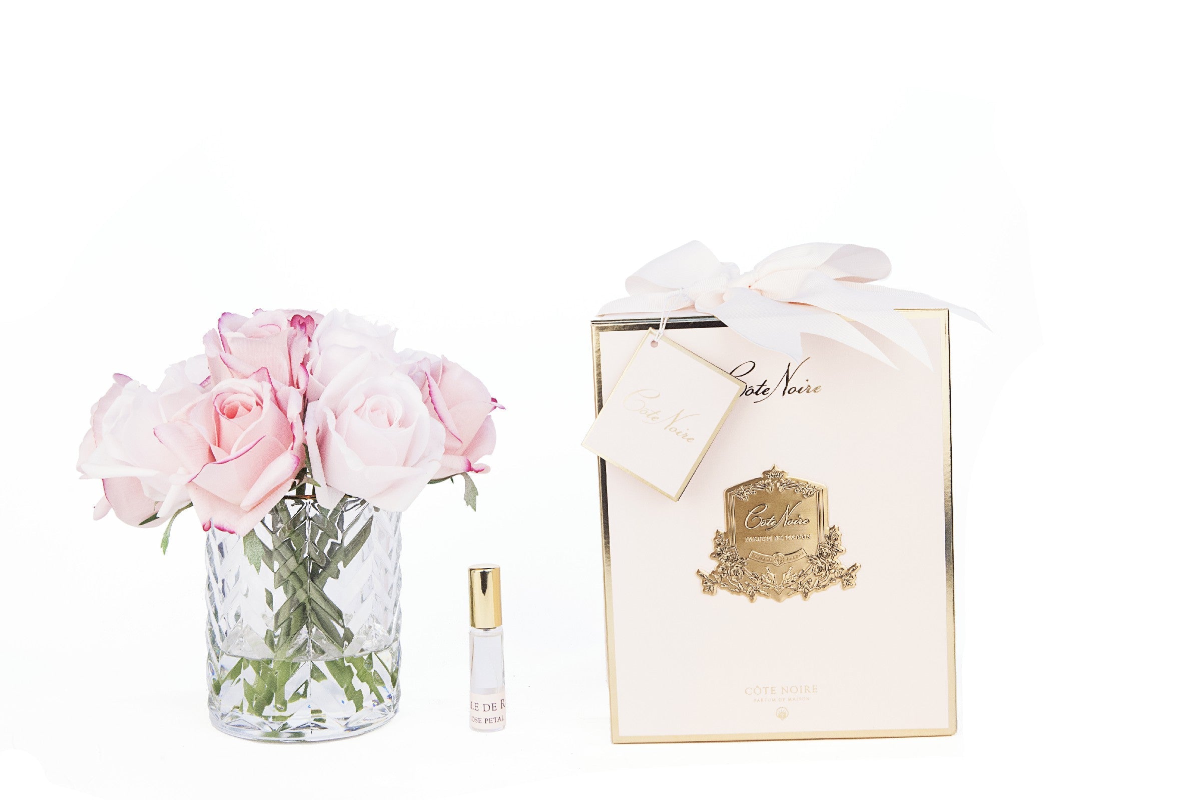 Côte Noire Herringbone HCF09 roses mixtes vase transparent