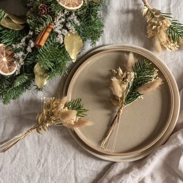 Flowrette Brins de Noël verts dorés déco table x3