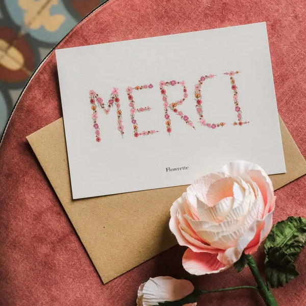 Flowrette Décoration carte postale thank you pétale herbier + enveloppe