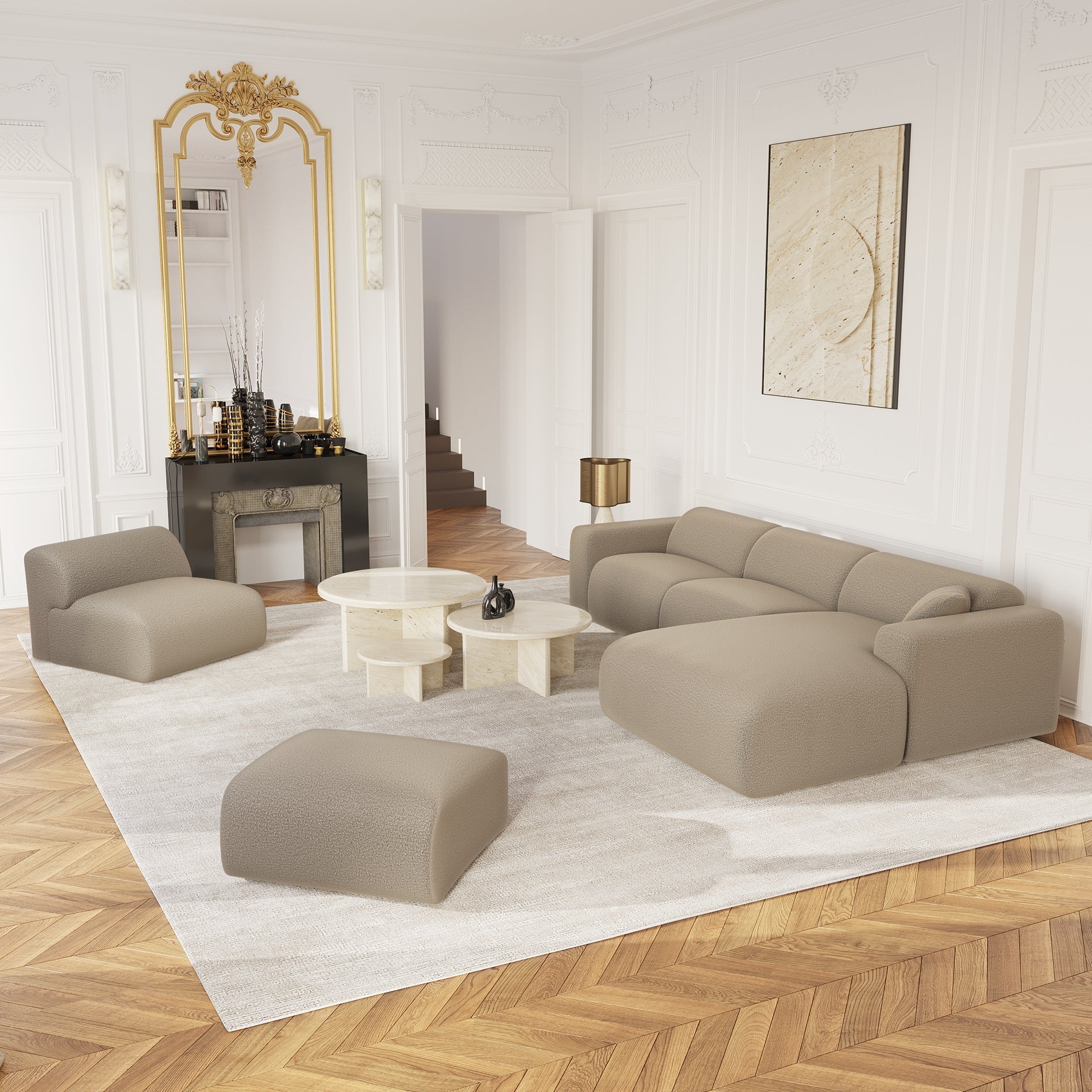 Sia Myra canapé grand angle droit crème arrondi