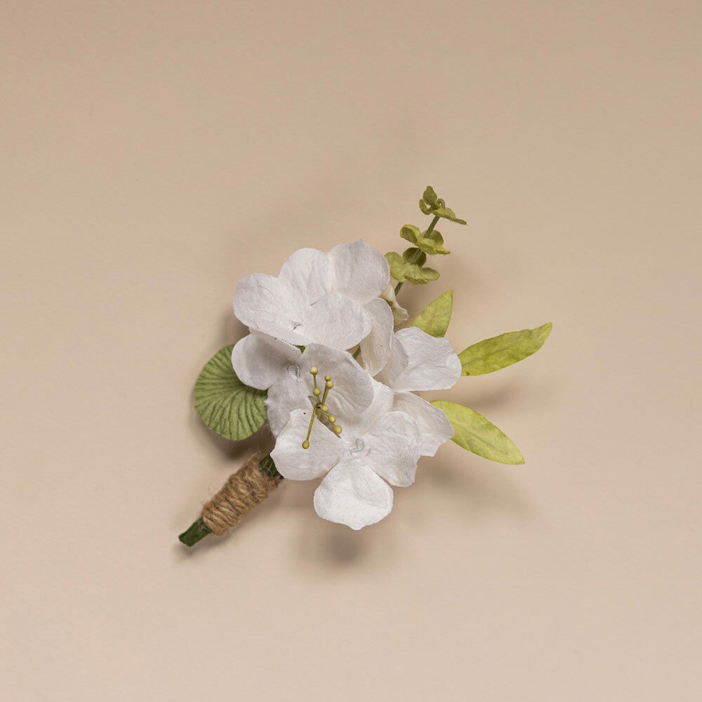 Flowrette Bijoux boutonnière fleurs papier blanc vert mariage