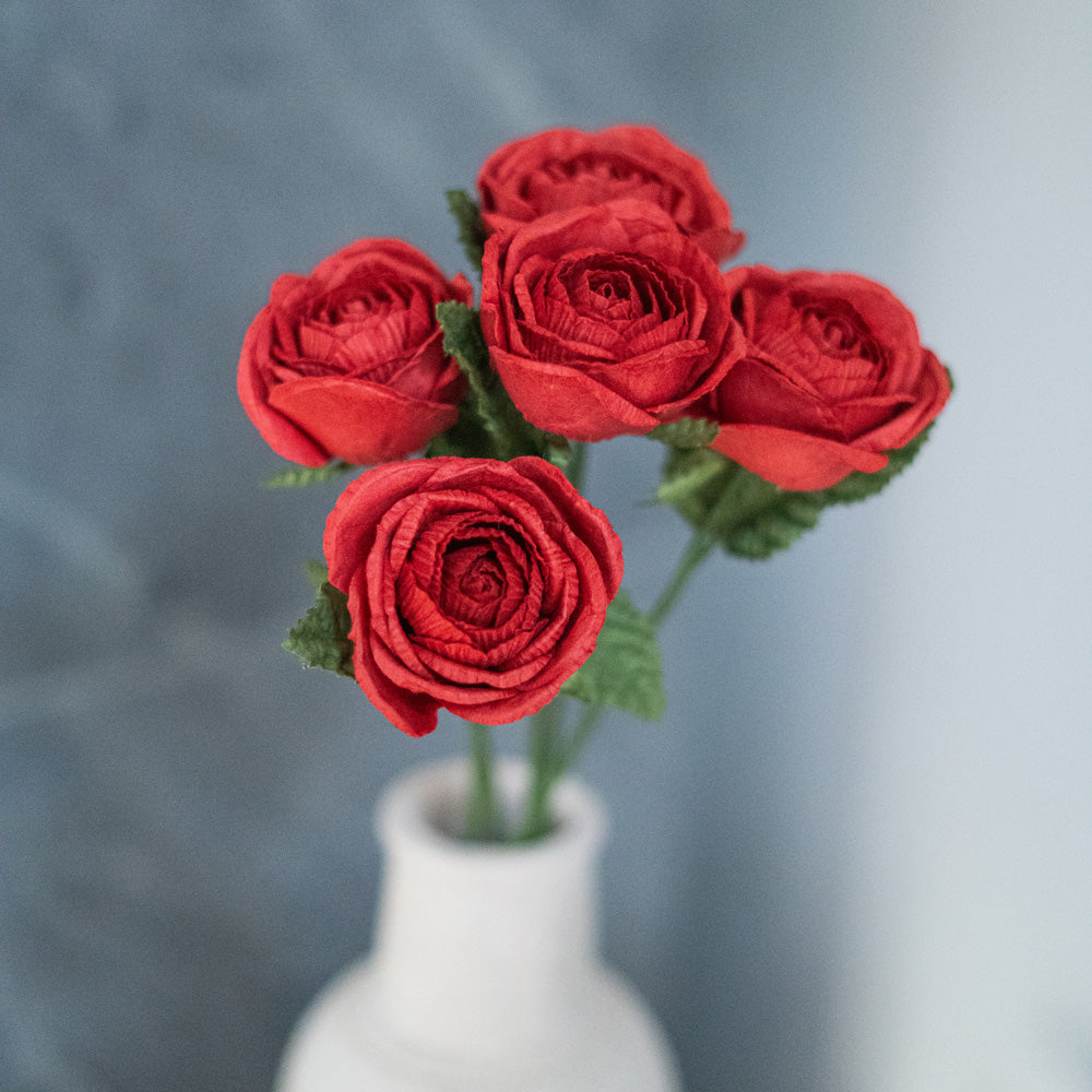 Flowrette rose rouge en papier fleur tige x1 durable