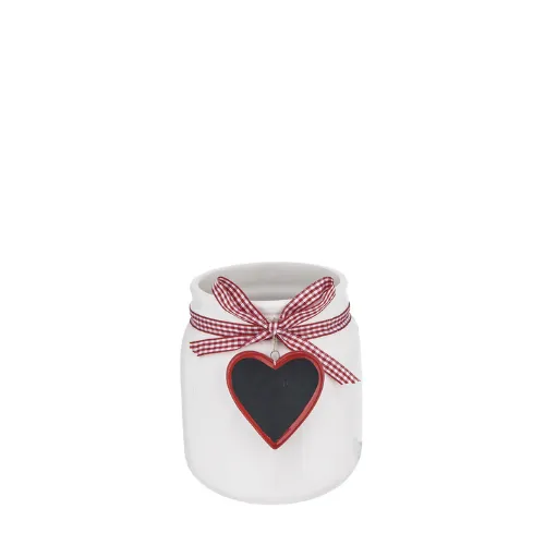 Sia Home Coeur cache-pot argile blanc 14 cm ruban vichy