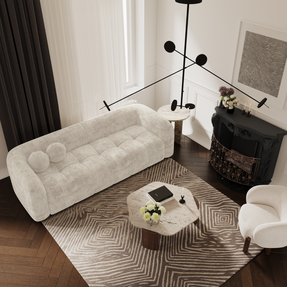 Sia Home Haussmann Canapé crème courbes arrondies
