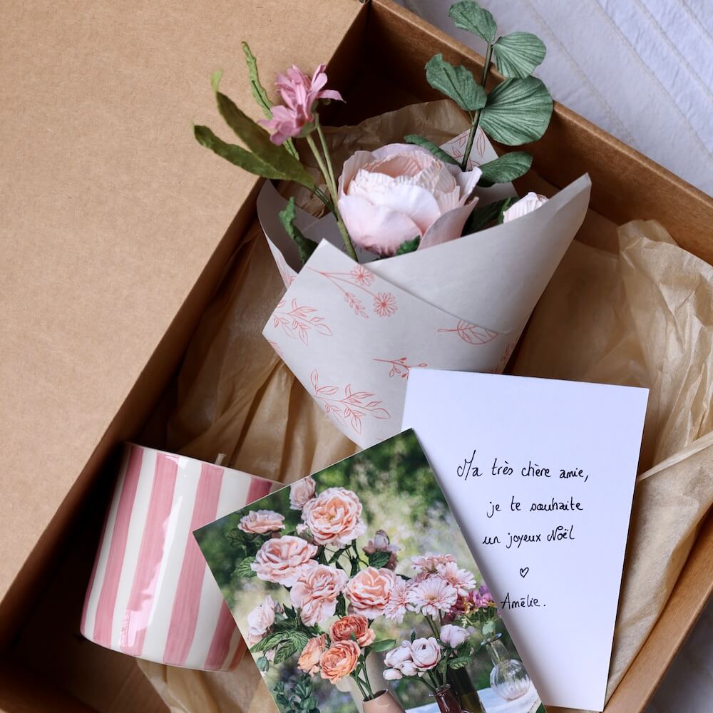 Flowrette Lueur Florale coffret rose bouquet papier bougie