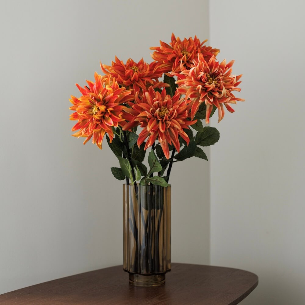 Flowrette Dahlia orange fleur artificielle tige Real Touch x1