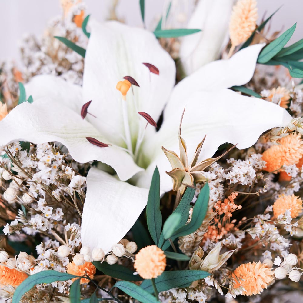 Flowrette Musset bouquet mixte séché lys blanc