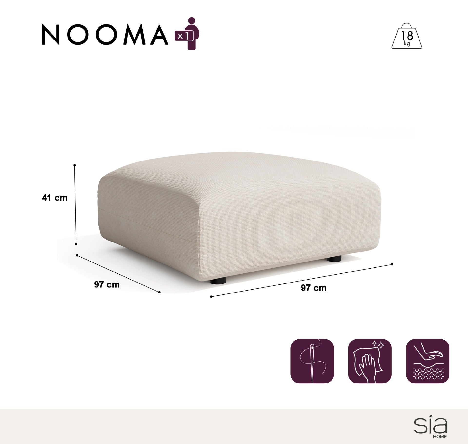 Sia Home Nooma pouf crème - assise modulaire salon