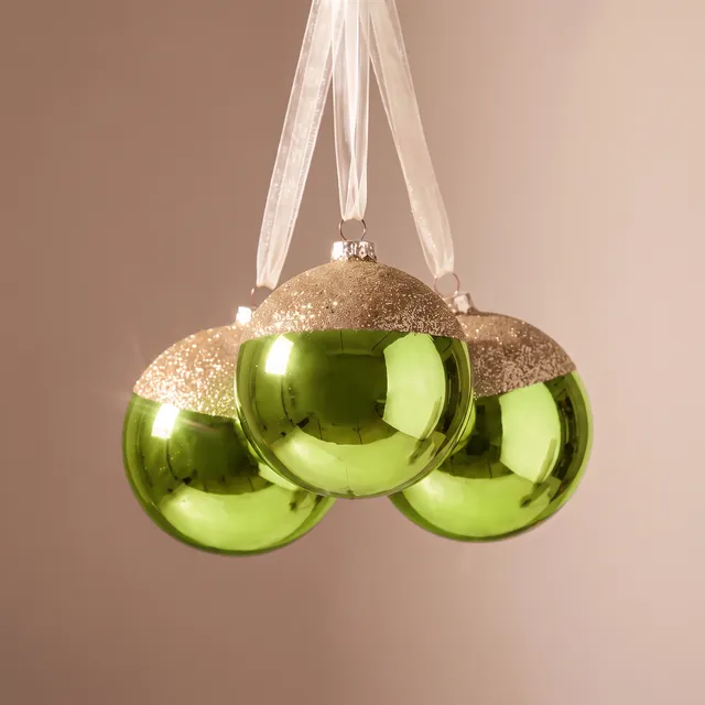 Sia Home Boule de Noël bicolore verre 10 cm vert doré