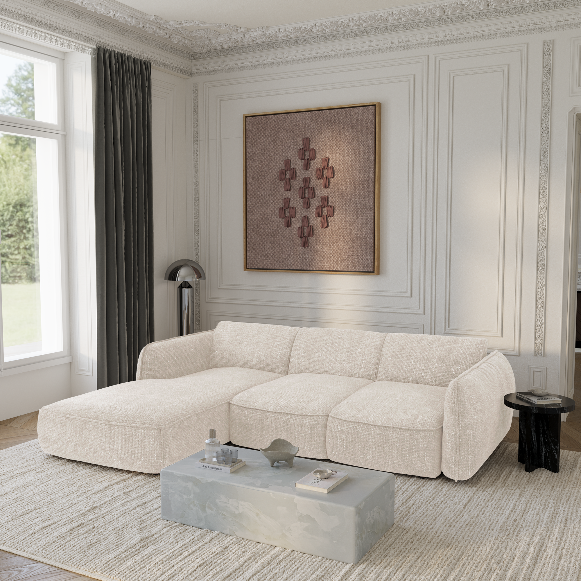 Sia Home Livia canapé angle gauche convertible crème