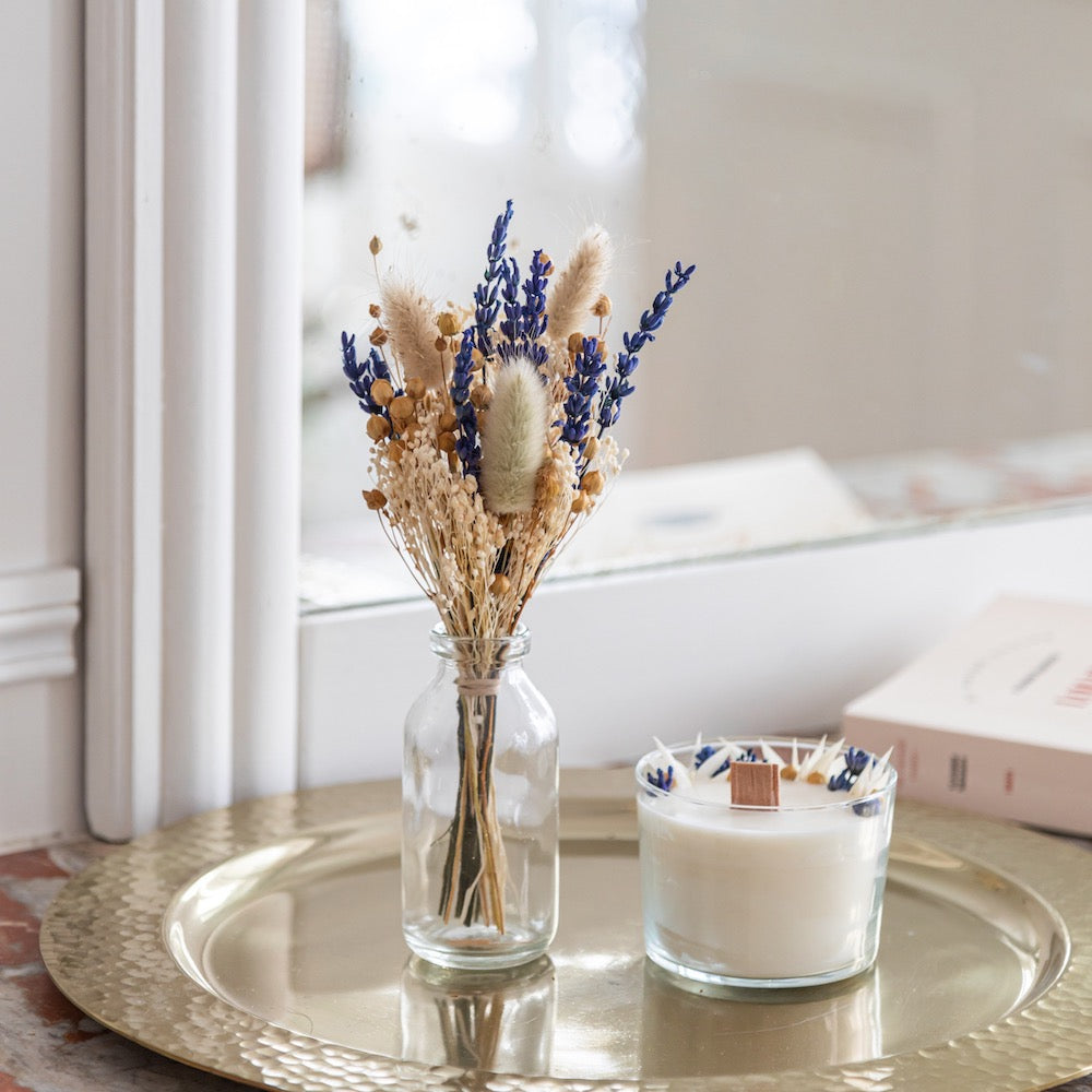 Flowrette Décoration Coffret Épistolaire ivoire bouquet bougie