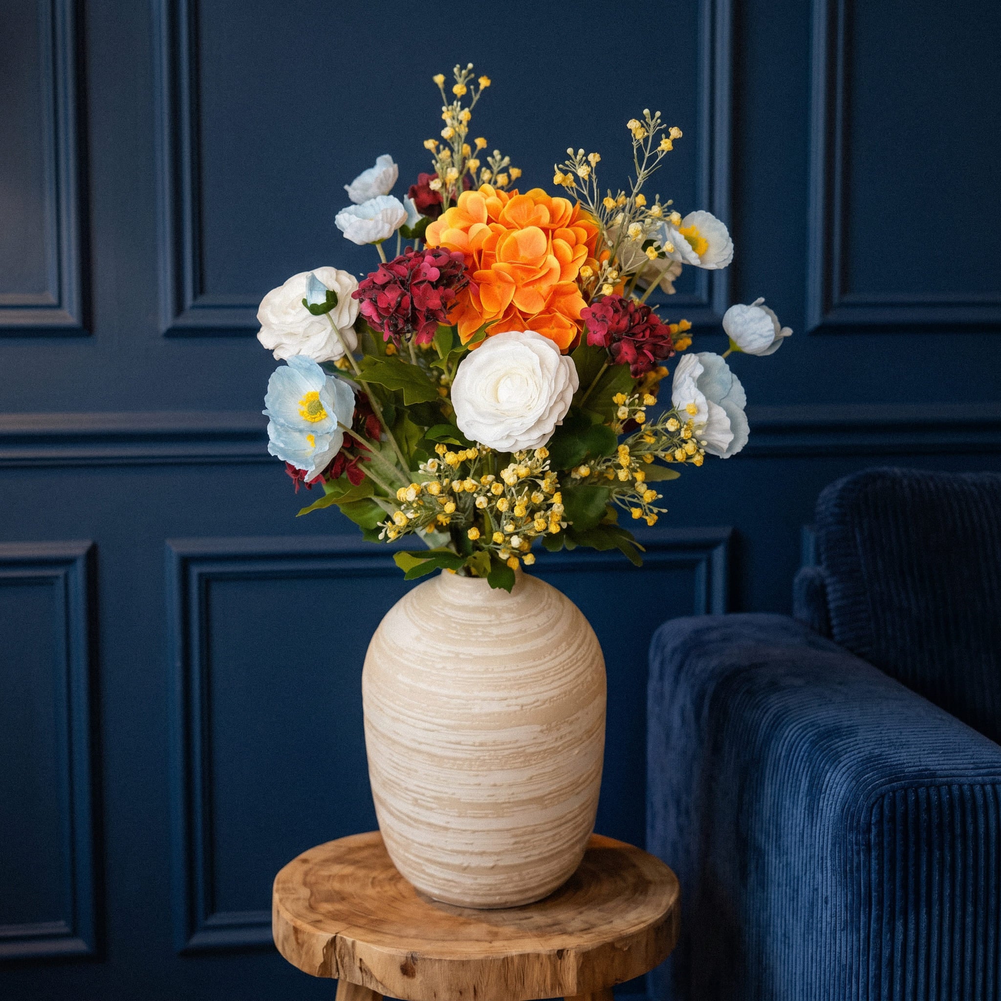 Flowrette Alma bouquet fleurs artificielles orange bordeaux