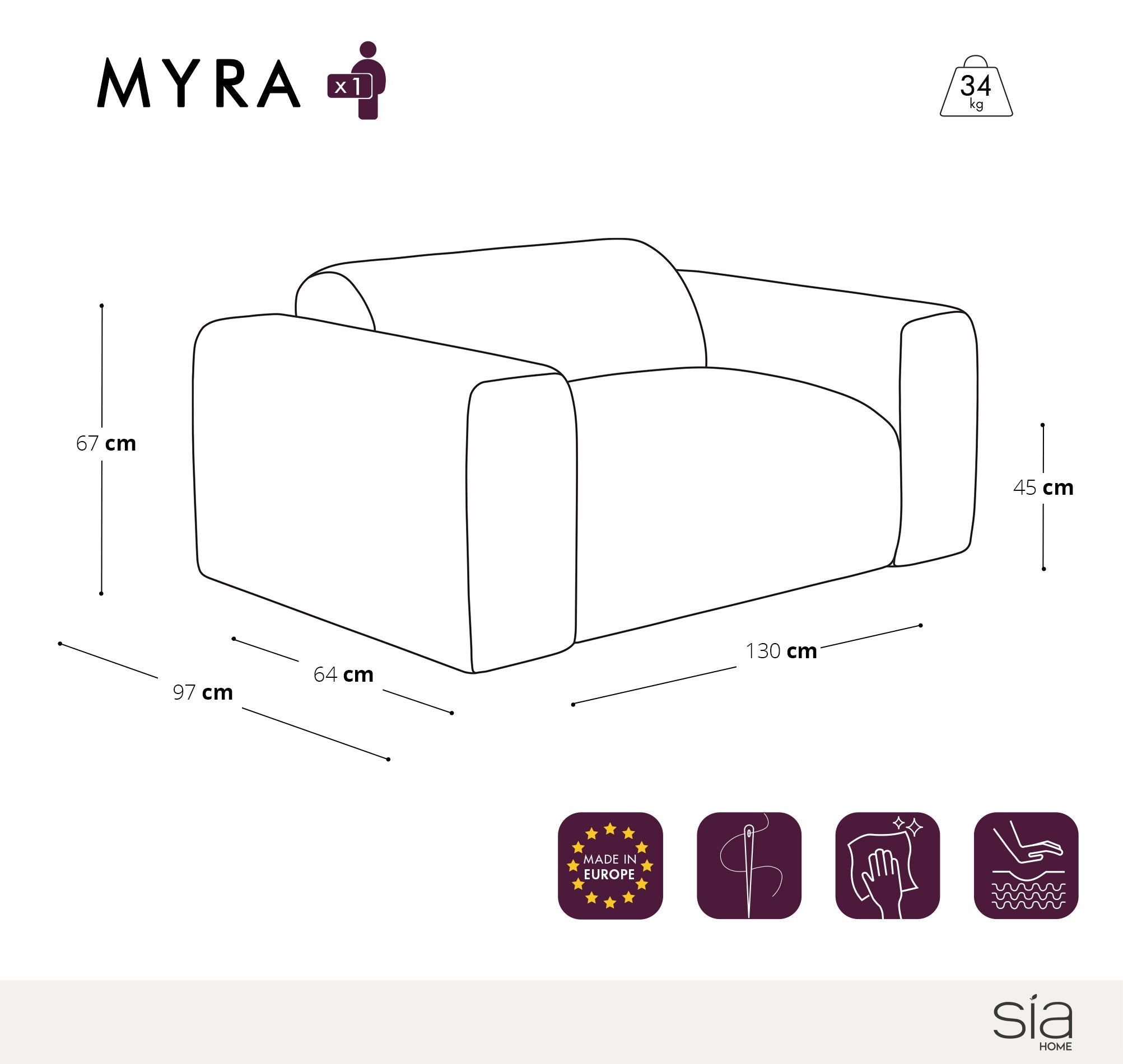 Sia Home Myra fauteuil crème assise généreuse tissu