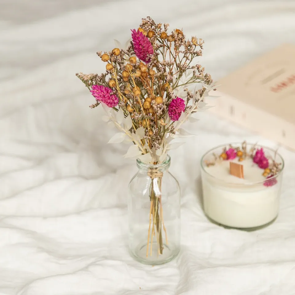 Flowrette Décoration Coffret Épistolaire ivoire bouquet bougie