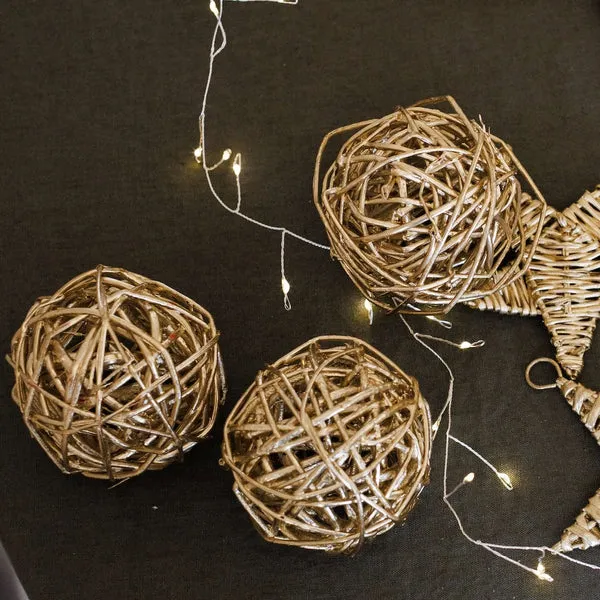 Flowrette Boules osier doré décoration Noël lot de 5 tressées