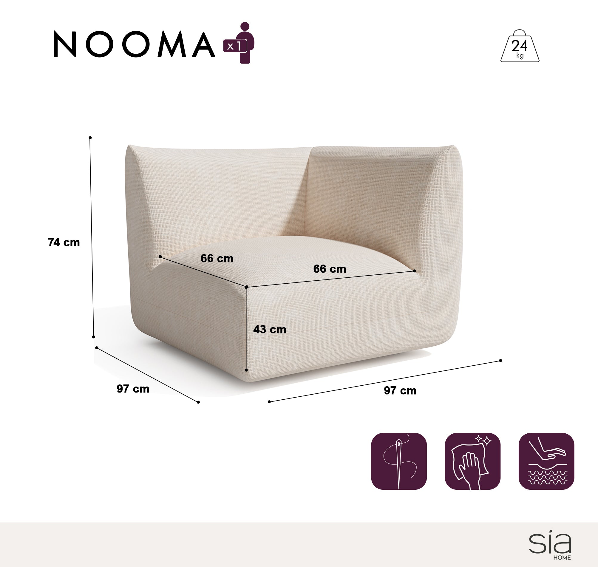 Sia Home Nooma module d'angle canapé crème salon