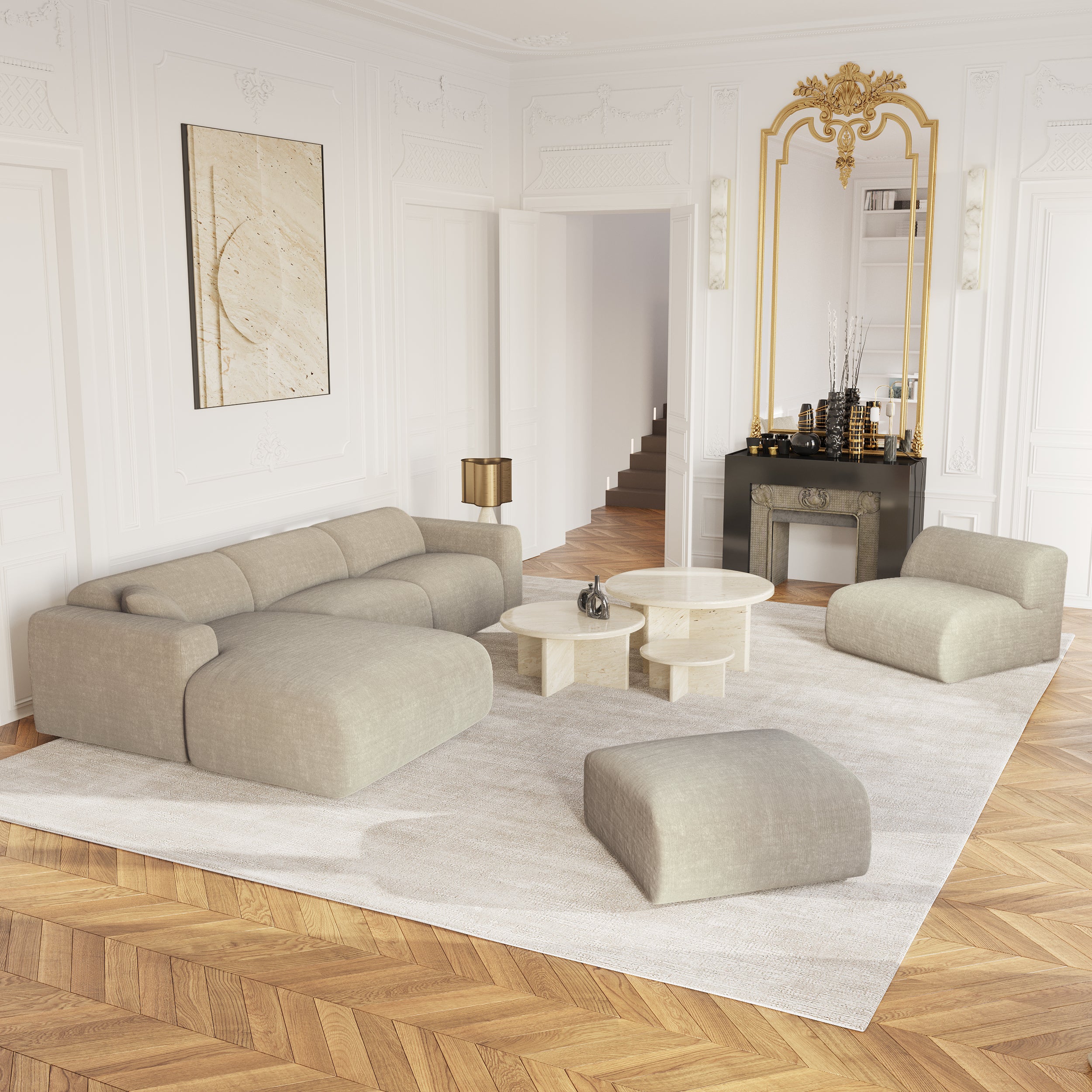 Sia Home Myra canapé angle gauche crème 5 places arrondi