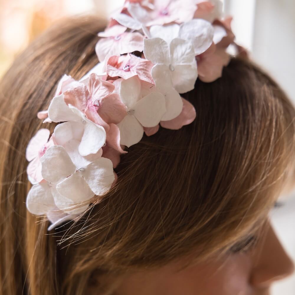 Flowrette Serre tête papier blanc rose serre tête taille L