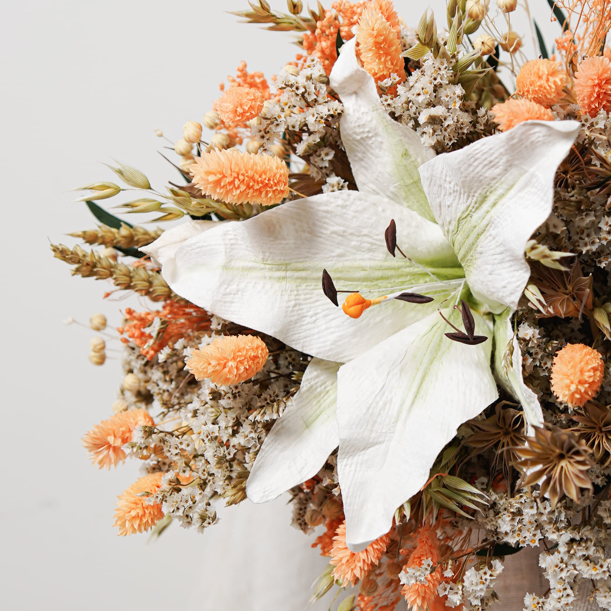 Flowrette Musset bouquet mixte séché lys blanc