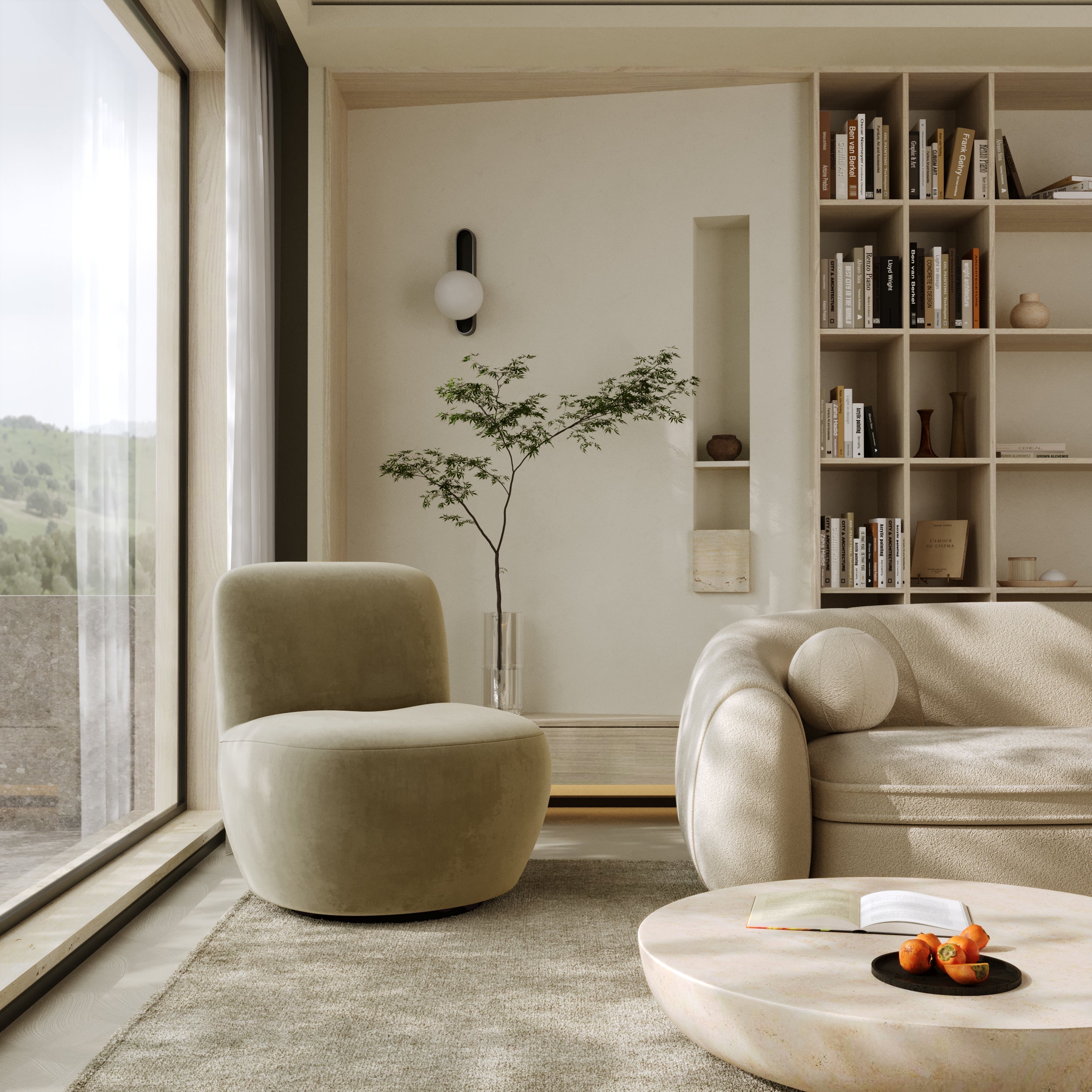Sia Jena fauteuil pivotant beige tissu salon