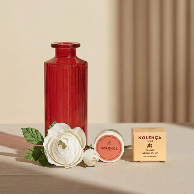 Flowrette Duo parfumé Vanille rose papier blanche + vase