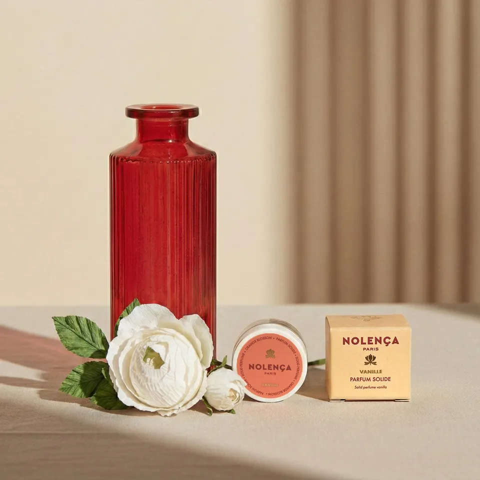Flowrette Duo parfumé Vanille rose papier blanche + vase