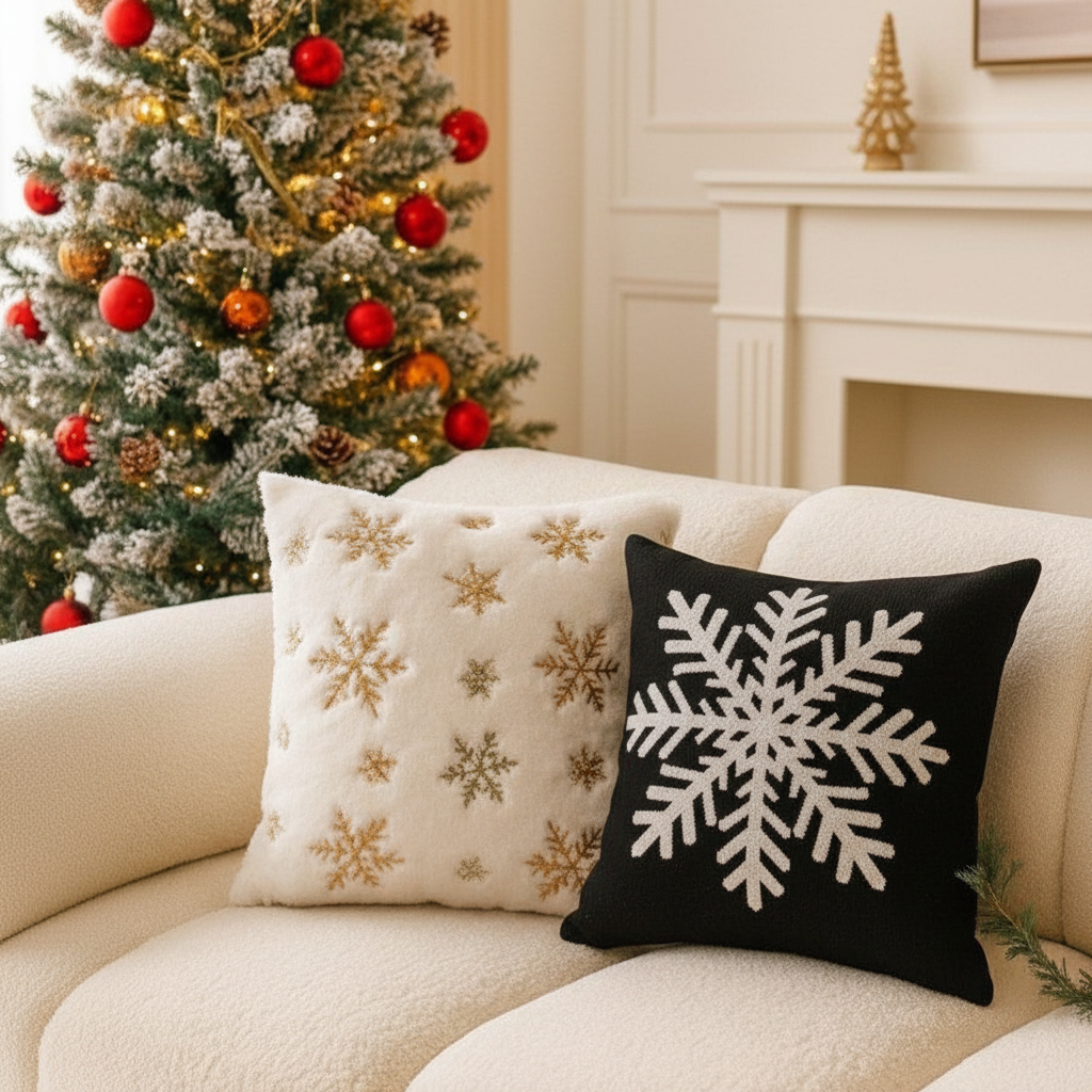 Sia Home Flocon housse de coussin Noël noir 40 cm laine