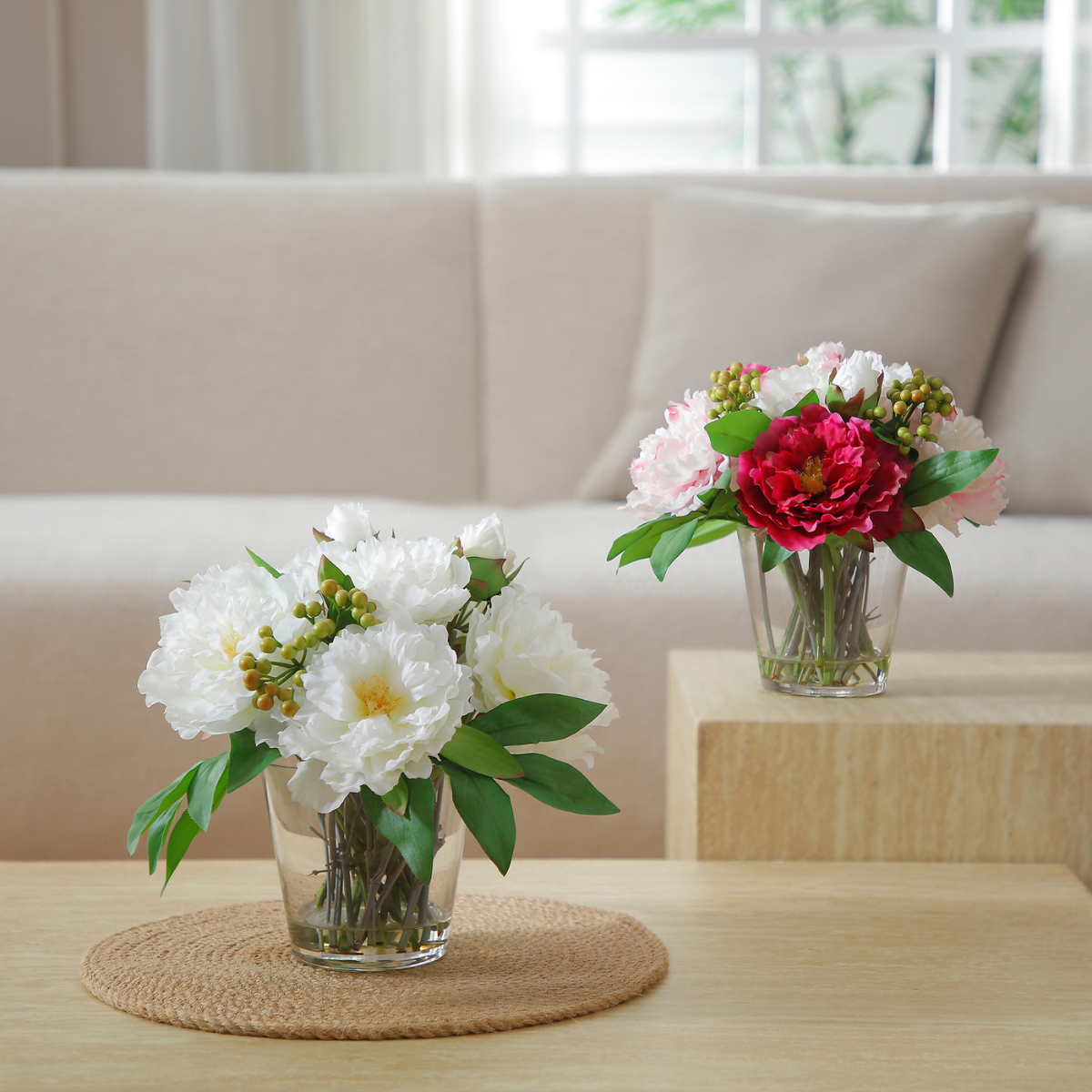 Sia Home Pivoines Baies composition artificielle blanc 26 cm