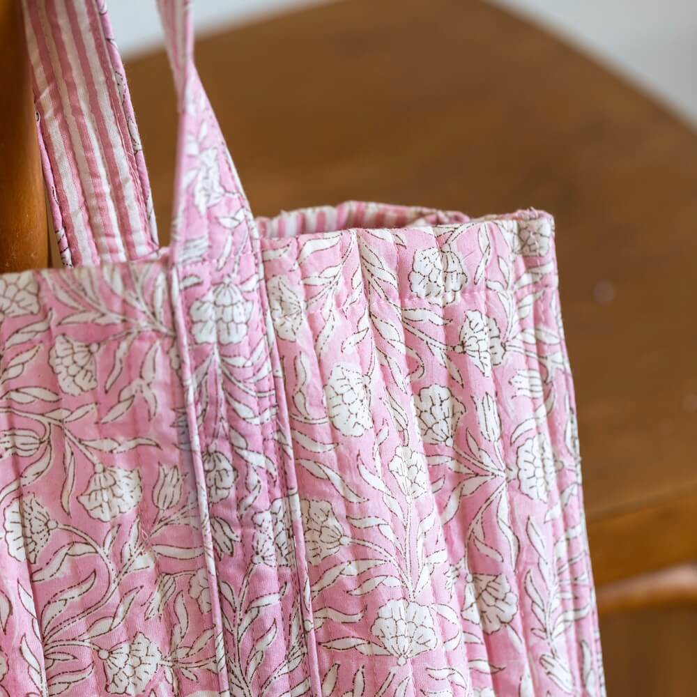 Flowrette Gaya cabas coton rose fleurs réversible