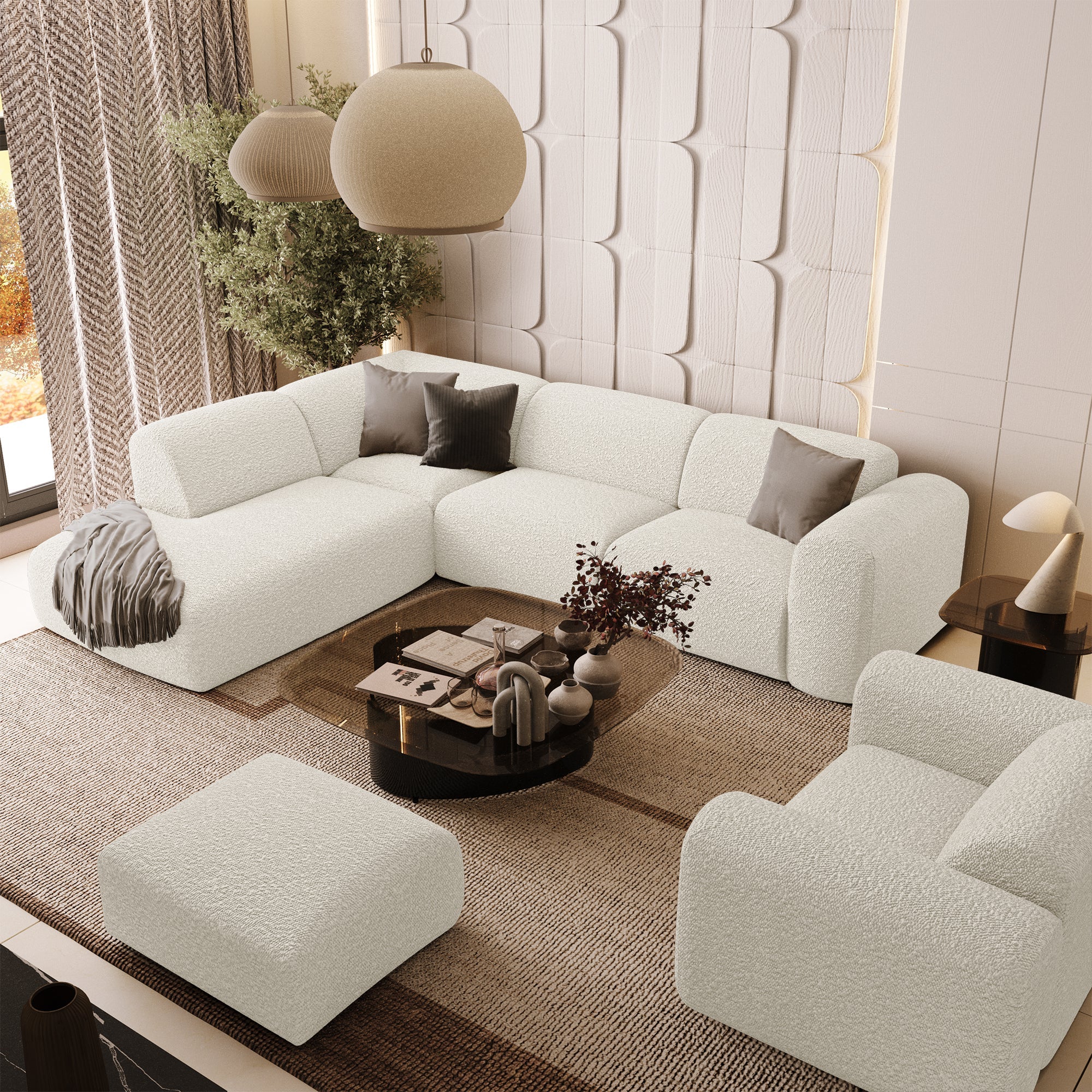 Sia Home Myra Grand Angle Gauche canapé crème dossier méridienne