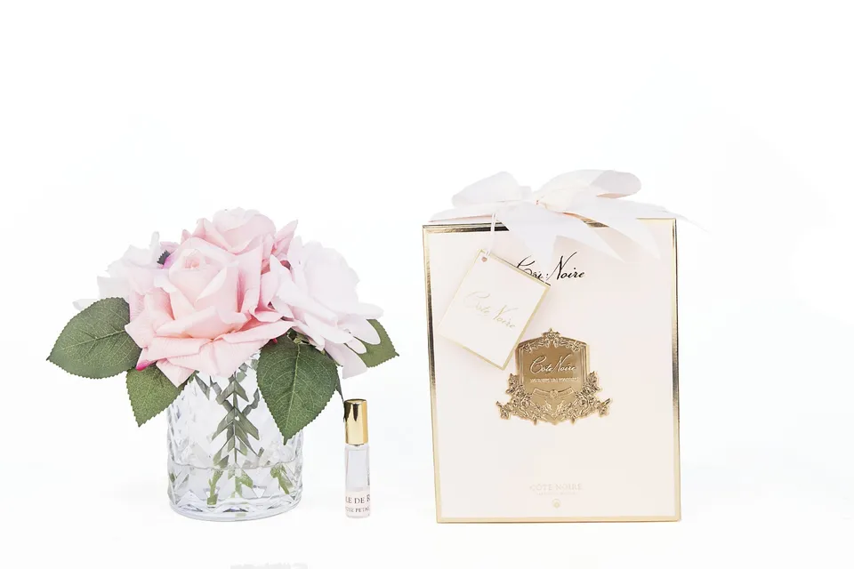 Côte Noire Herringbone roses mixed pink vase clear HCF08