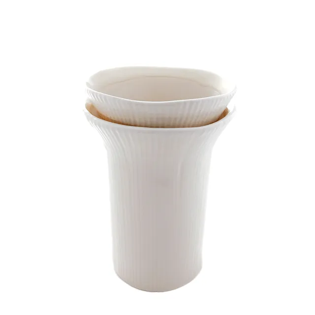 Sia Home Grow 22 cm vase en grès blanc cassé rainuré