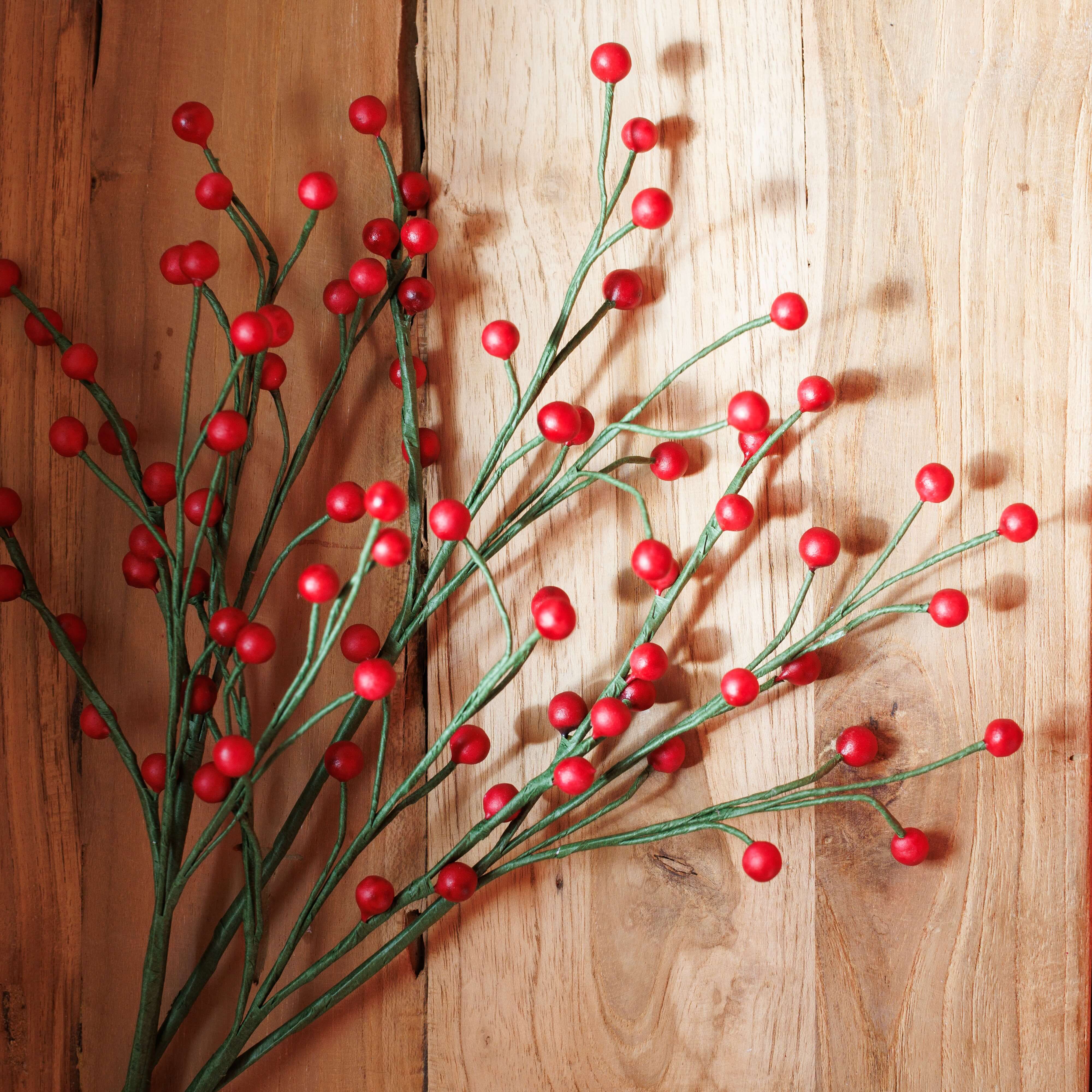 Flowrette Baies fleurs papier rouge branche x1