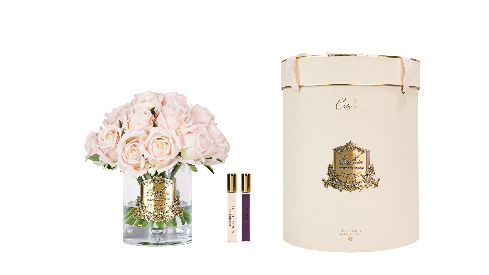 Côte Noire LRB15 grand bouquet rosebuds champagne boîte rose