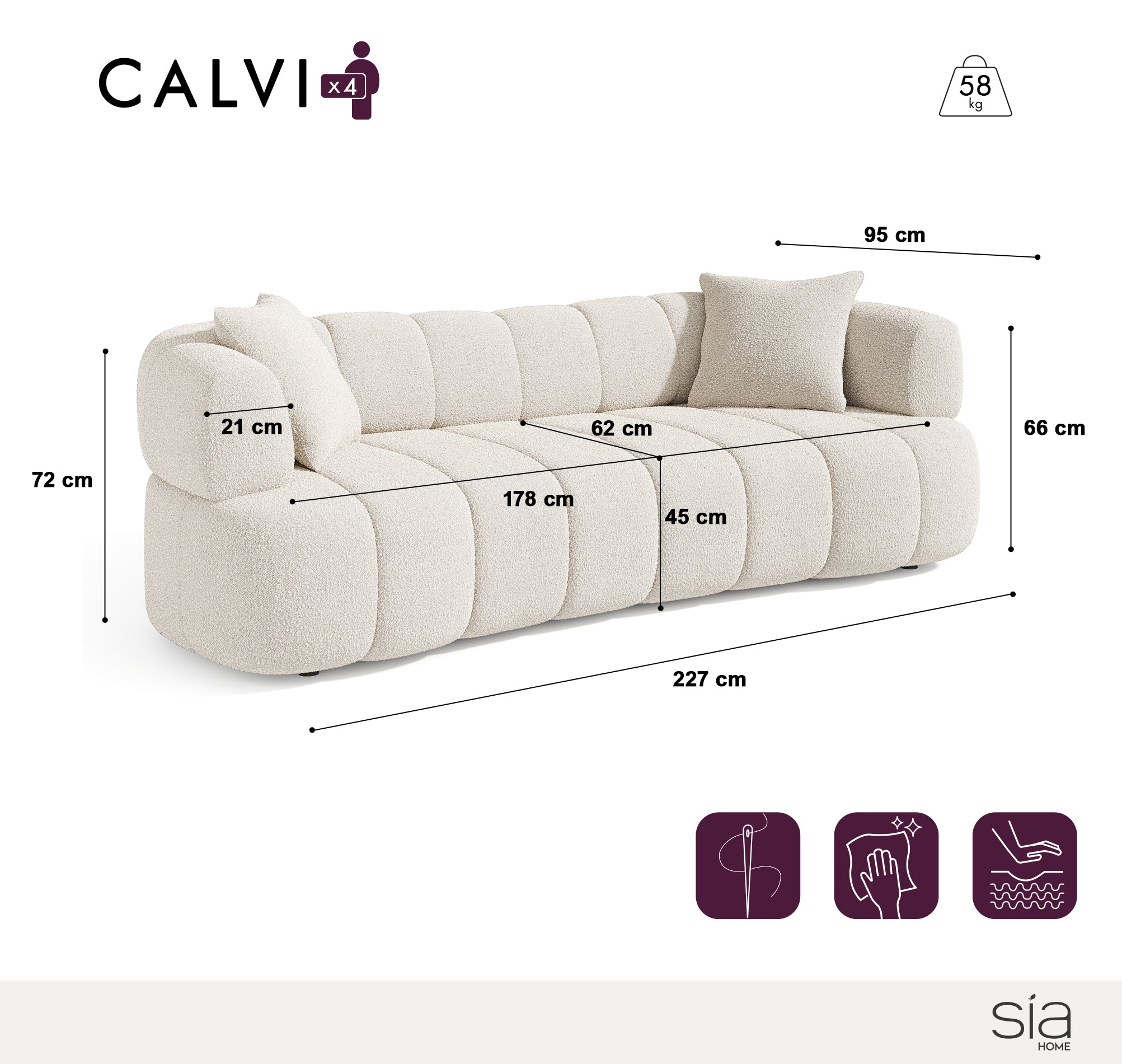 Sia Home Canapés Calvi canapé 4 places crème
