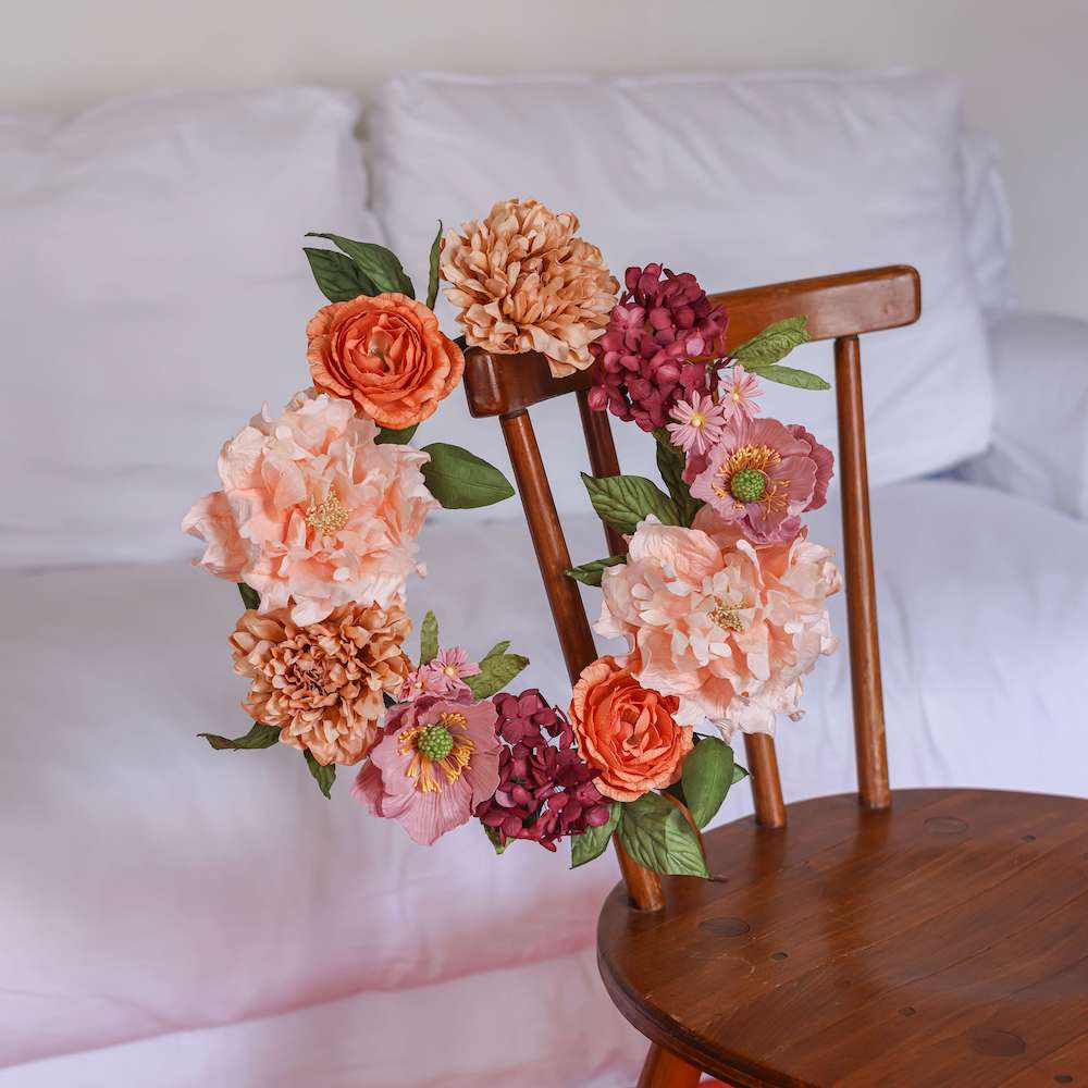 Flowrette Marlier couronne murale papier 45 cm rose