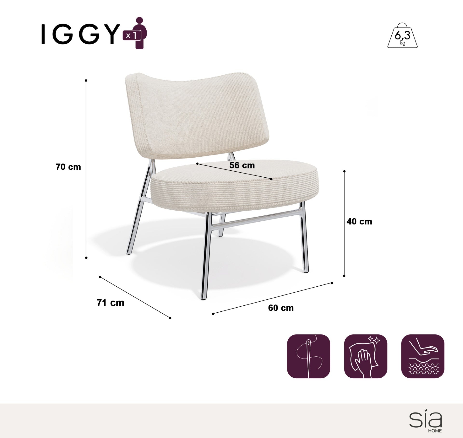 Sia Home Iggy fauteuil beige compact assise accueillante