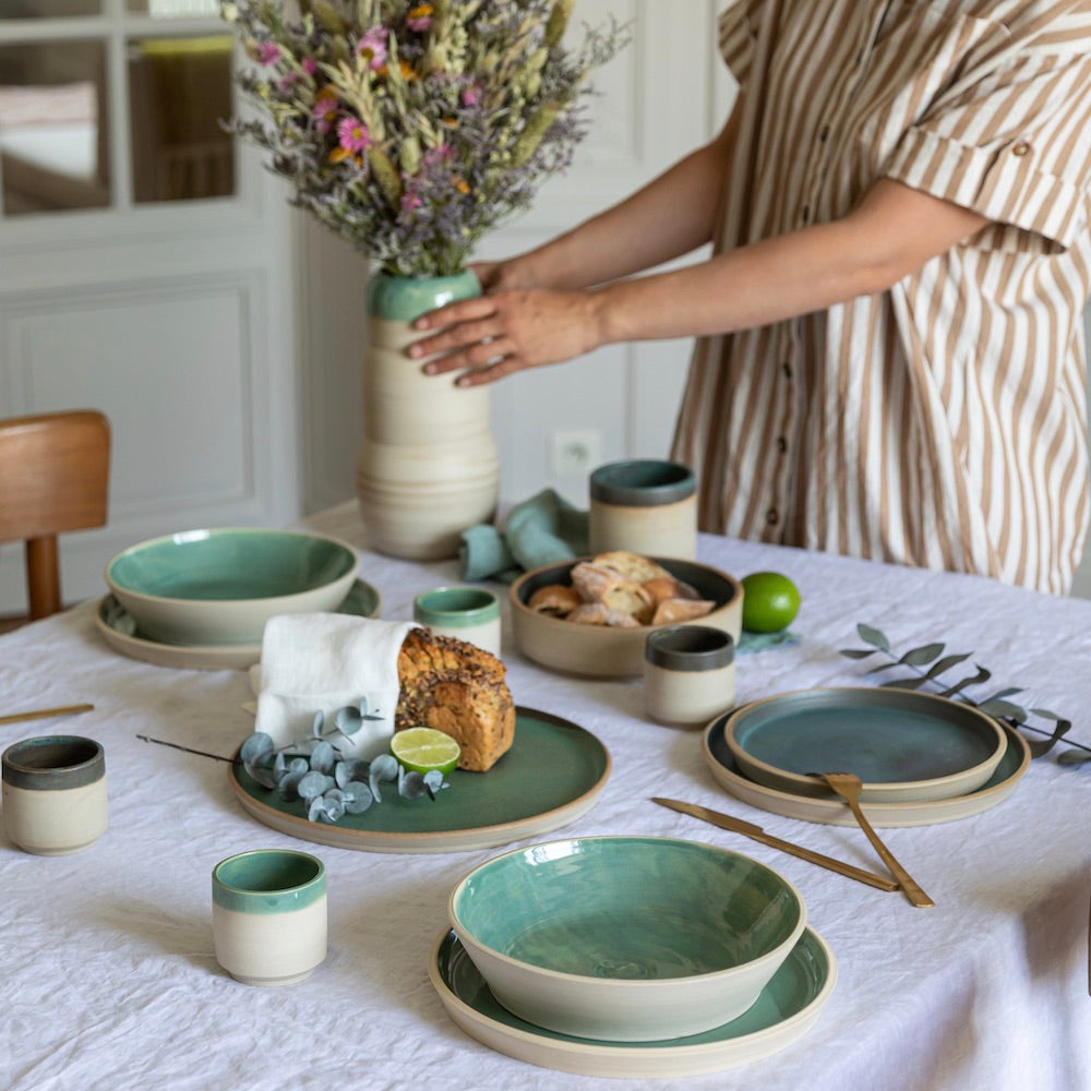 Flowrette Hélios assiette dessert céramique verte x1