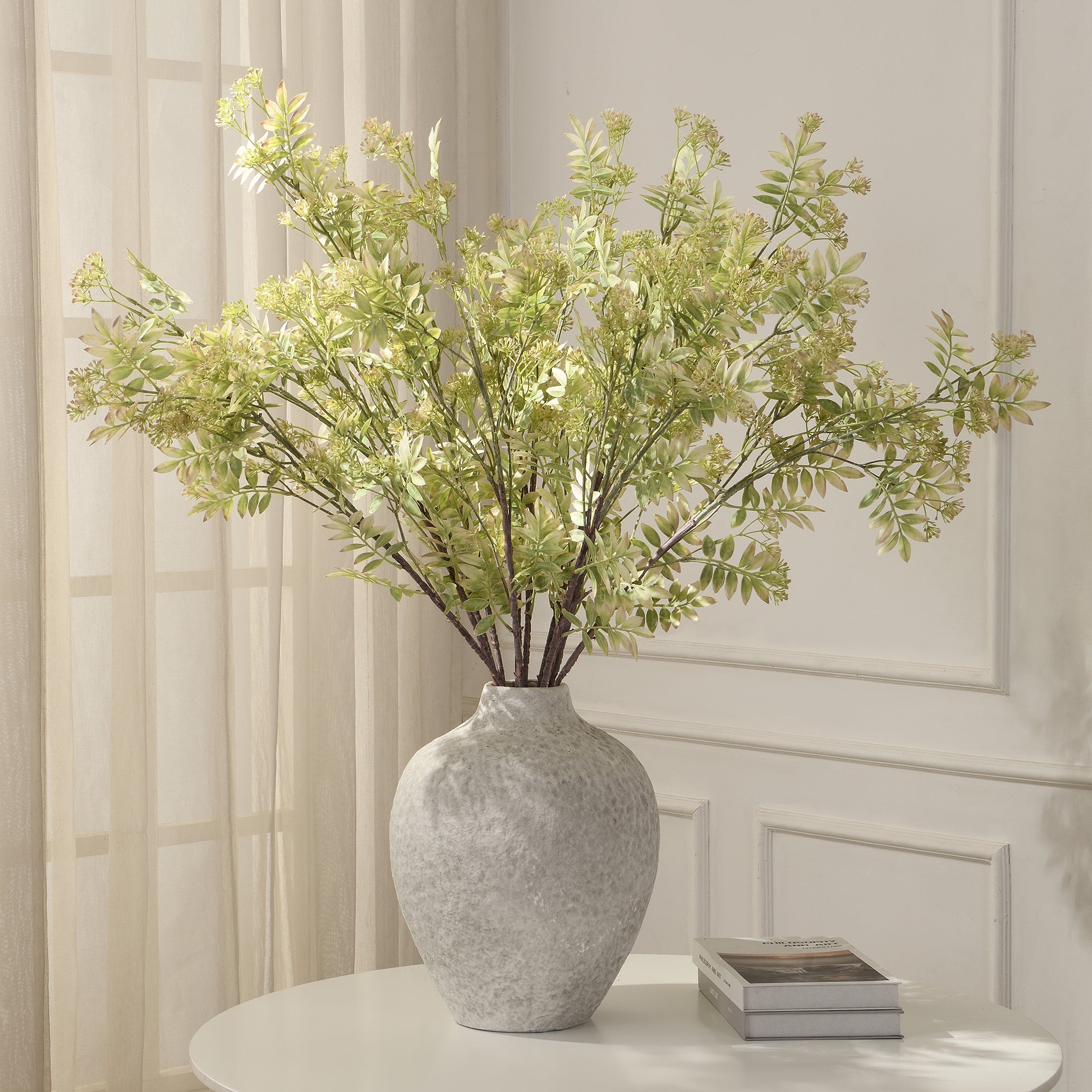 Sia Home Feuillage pointu avec fleurs 110 cm feuillage artificiel blanc