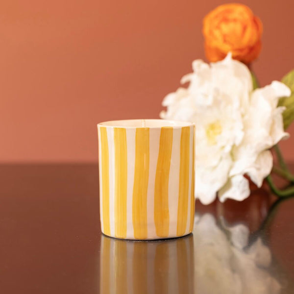Flowrette Bougies Yellow Striped bougie parfum tiaré pot rayé