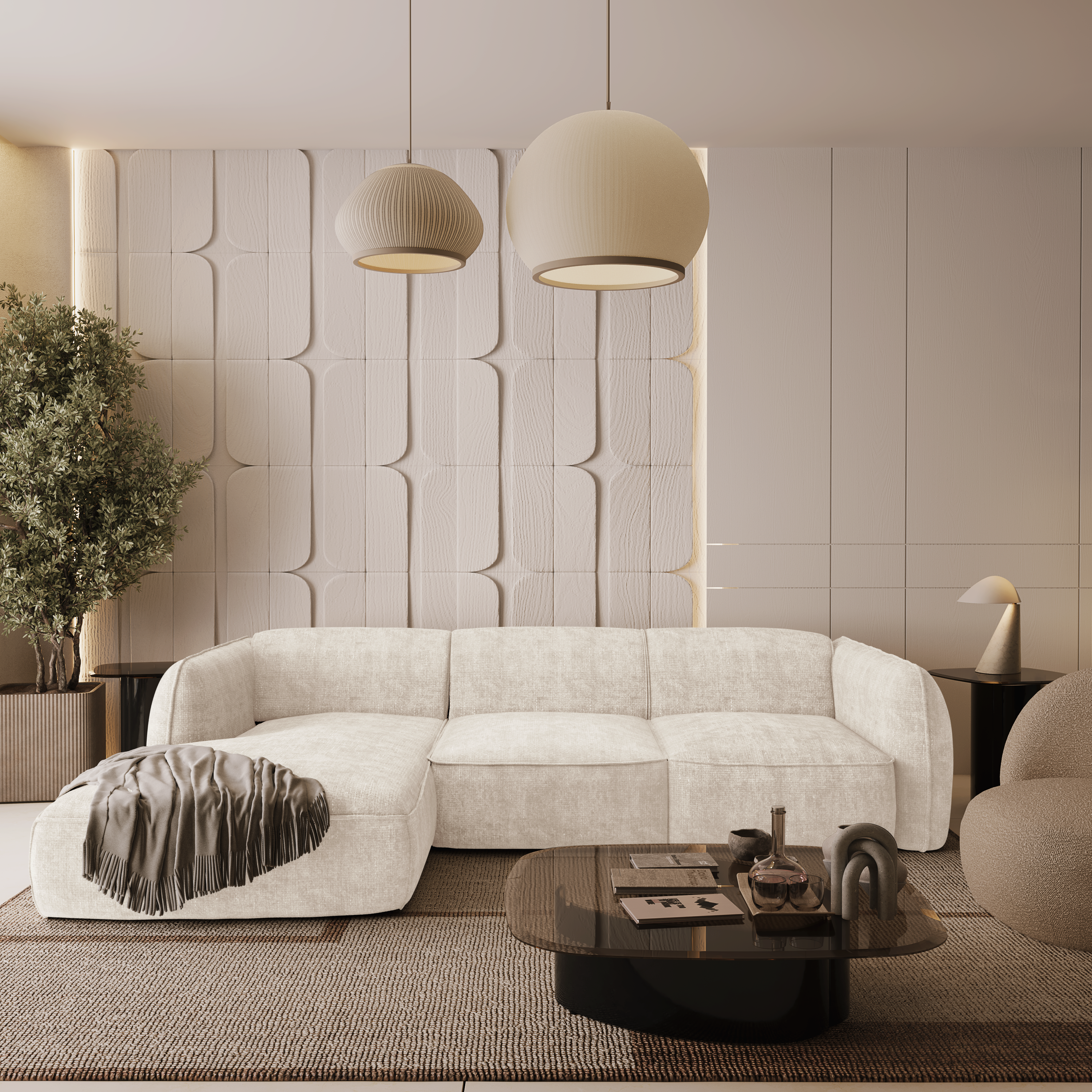 Sia Home Livia canapé d'angle gauche crème arrondi