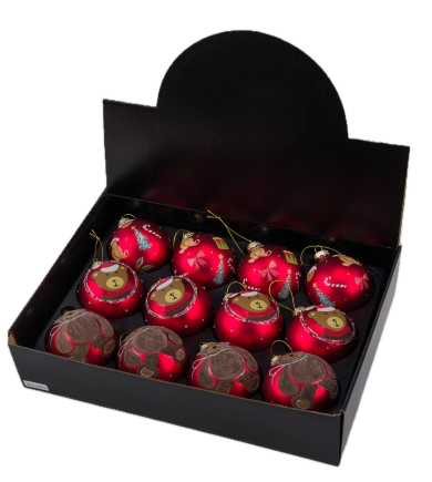 Feuillazur Rungis Boules En Verre rouge ours boule Noël 12 pcs 8cm