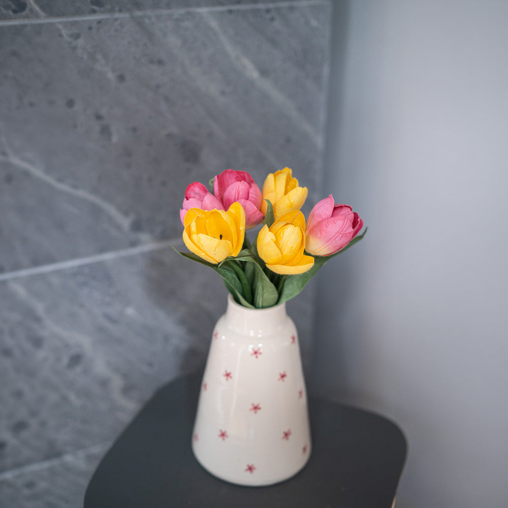 Flowrette Fleurs en papier bouquet tulipes papier rose jaune fait main