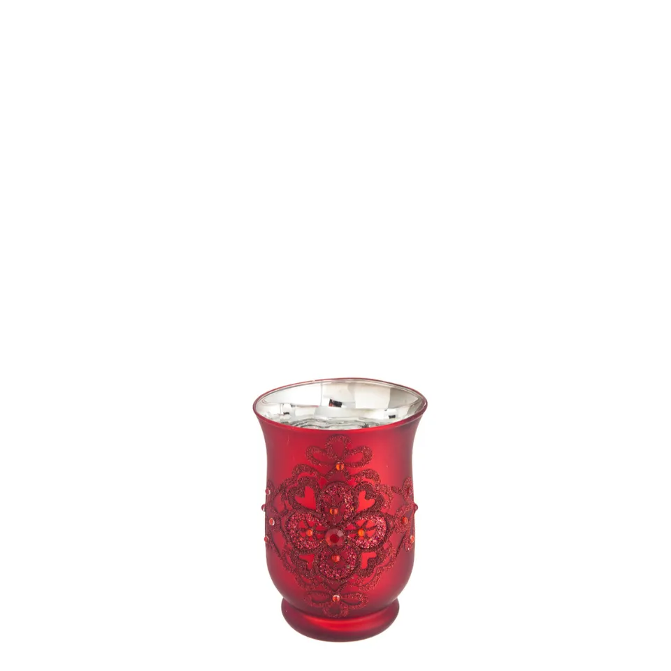 Sia Home Lys photophore rouge 15 cm verre pailleté