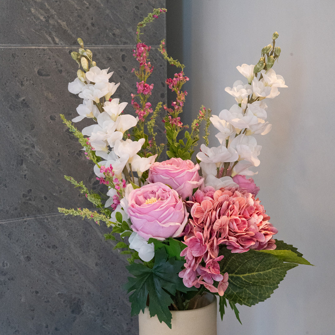 Flowrette Juliette bouquet fleurs artificielles rose blanc romantique