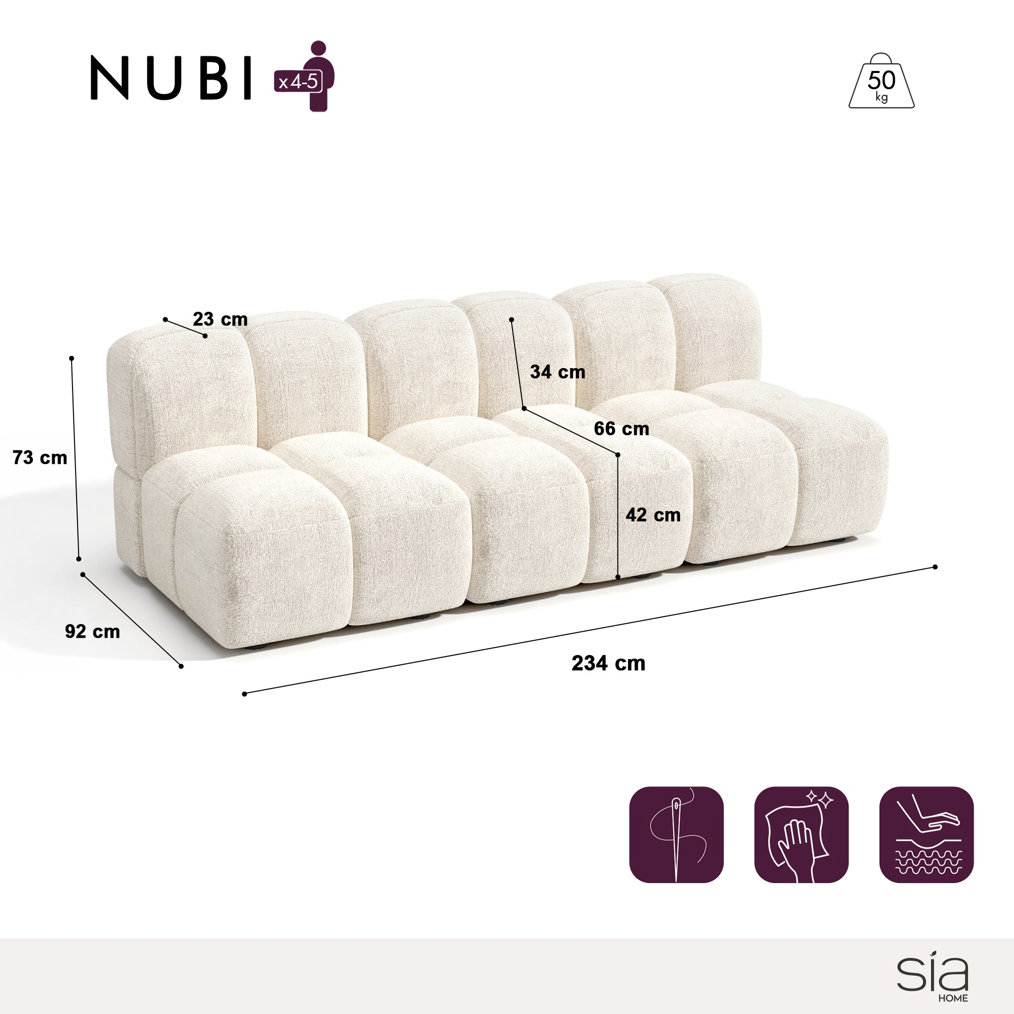 Sia Nubi canapé modulable 234 cm 4 places salon
