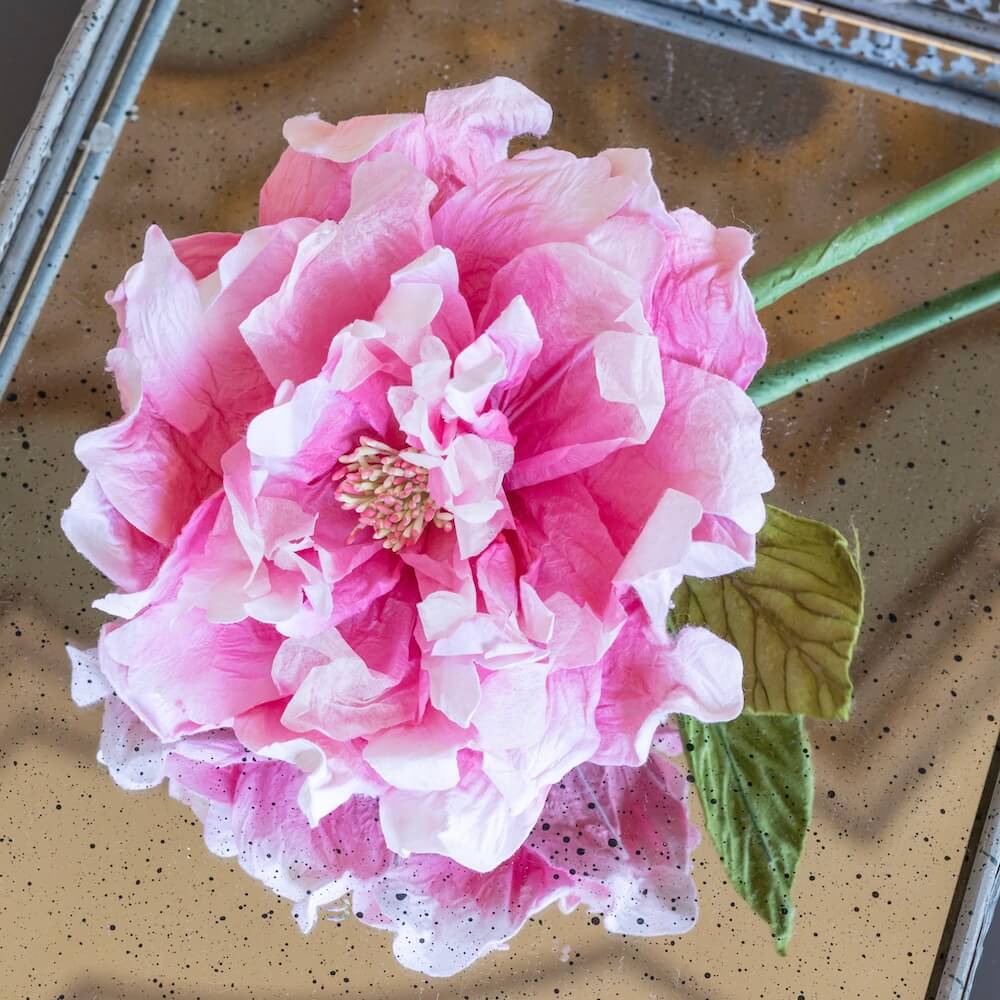 Flowrette Pivoine rose fleur papier x1 tige faite main